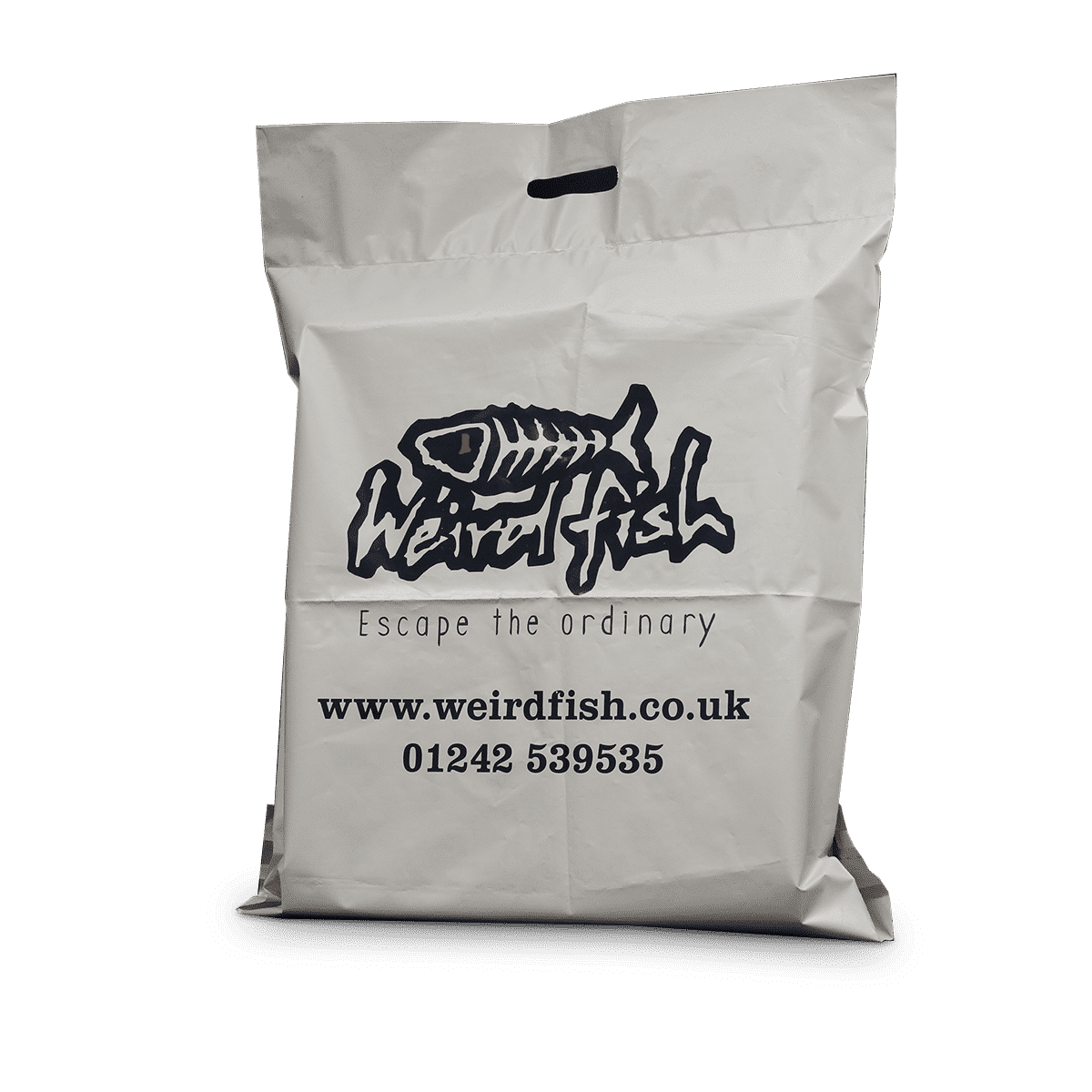 Plastic mail out bag with punched out handle Plastic mail out bag with punched out handle