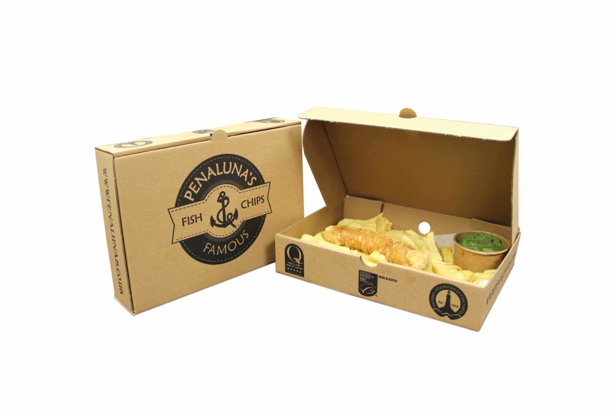 9'' Fish and Chips chippy takeaway cardboard box pie and chips take out x50 
